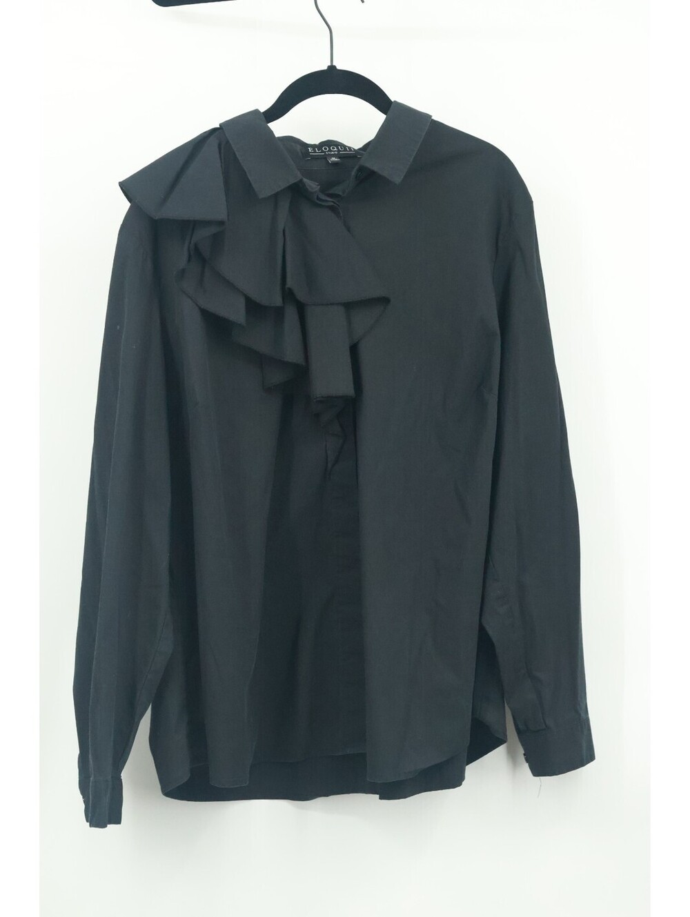 ELOQUII Studio Plus Size 20 Shirt Black Ruffle Long Sleeve Button-Up Blouse Top
